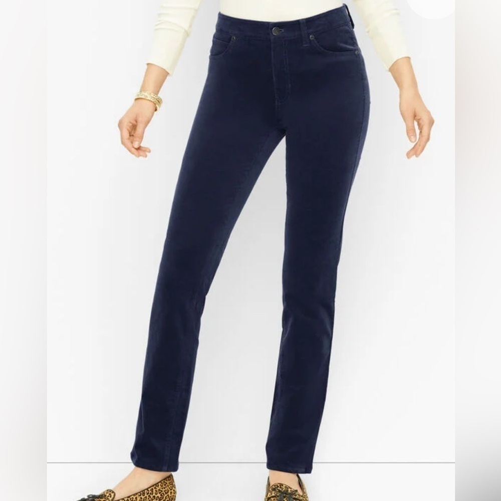 TALBOTS Sz 16 flawless high waist straight leg navy corduroy pants NEW WITH TAGS
